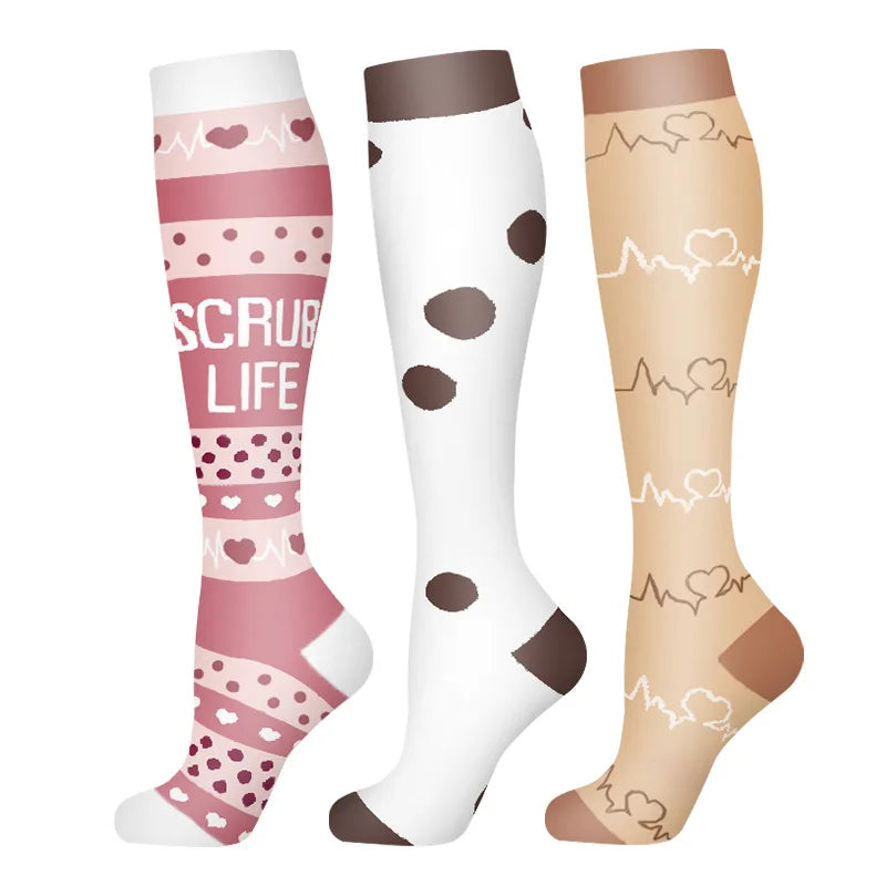 3 Pairs/Pack Compression Socks – 30mmHg Knee-High Support for Men & Women (58 Styles) - Image 34