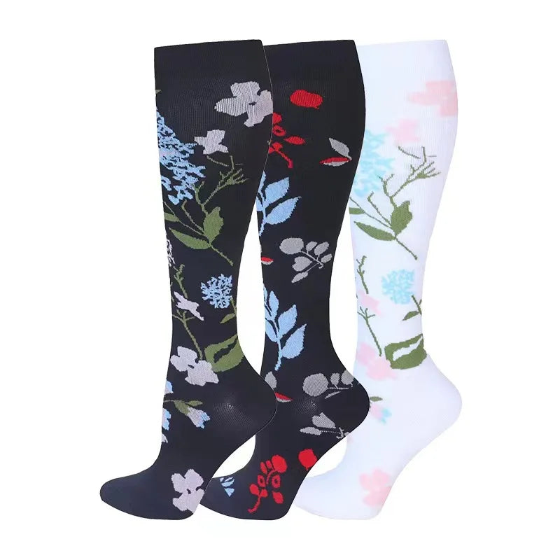 3 Pairs/Pack Compression Socks – 30mmHg Knee-High Support for Men & Women (58 Styles) - Image 36