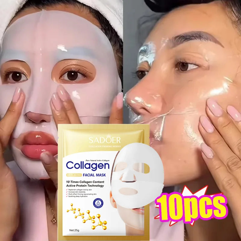 10PCS Collagen Anti-Wrinkle Facial Mask – Korean Skincare for Firming, Moisturizing & Brightening