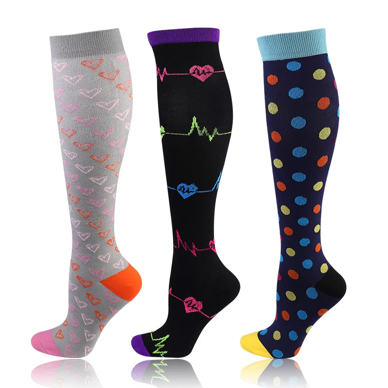 3 Pairs/Pack Compression Socks – 30mmHg Knee-High Support for Men & Women (58 Styles) - Image 29
