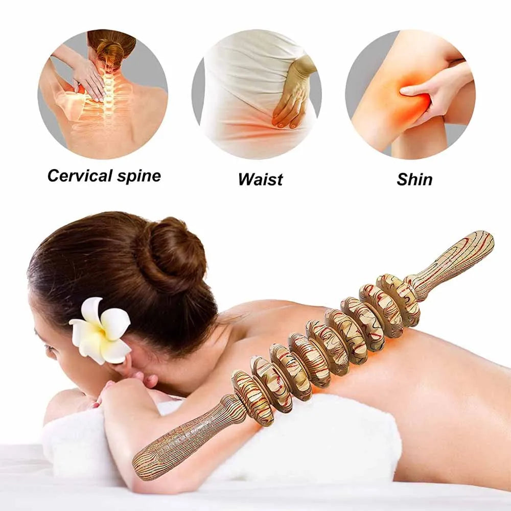 9-Roller Wooden Massage Stick - Image 3