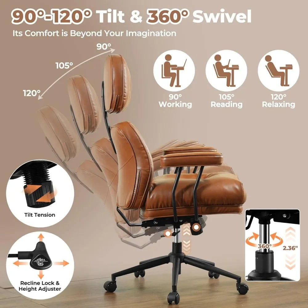 Ergonomic Mid-Century Leather Office Chair – High Back Executive Swivel Chair - Image 4