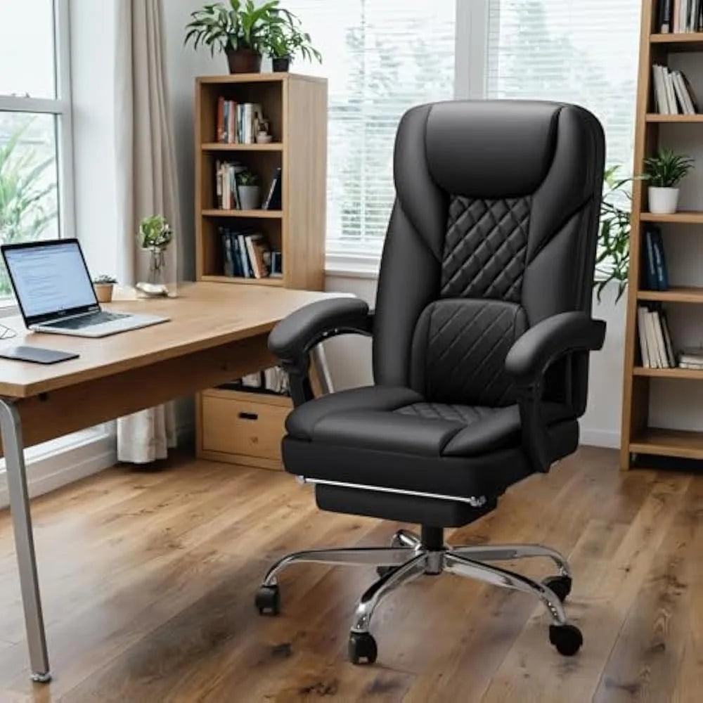 Big & Tall Executive Office Chair – High Back Leather Recliner with Footrest - Image 12