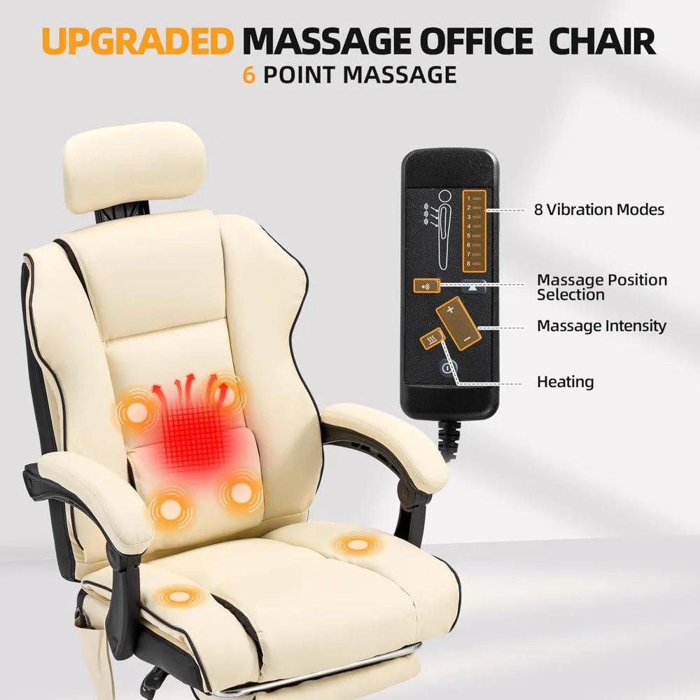 6-Point Massage Executive Office Chair – Heated Recliner with Footrest - Image 5