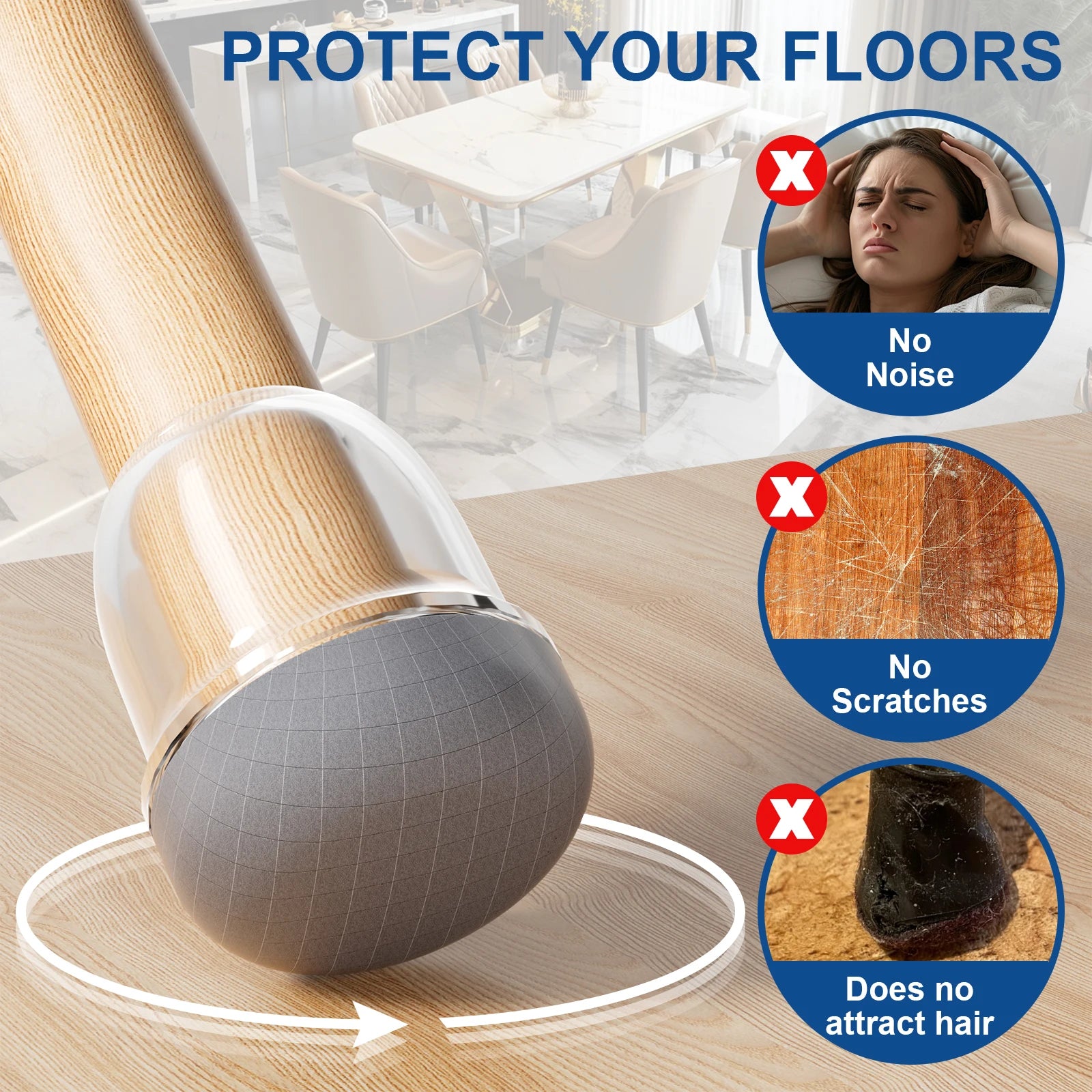 16PCS Round Chair Leg Floor Protectors – Graphene Nylon Bottom Pads for Smooth, Hair-Free Gliding - Image 4